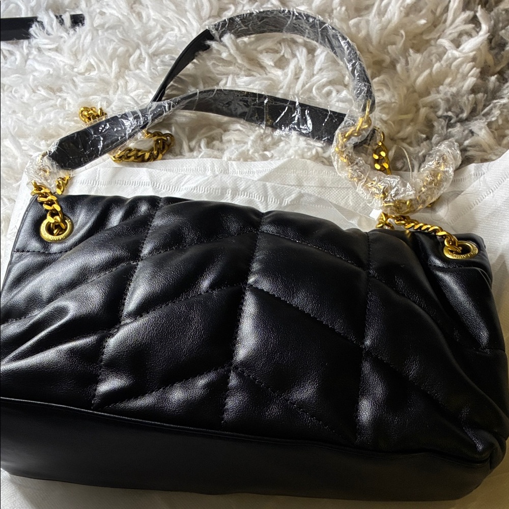 Saint Laurent Black Leather Shoulder Bag with Gold Chain - Picture 3 of 8